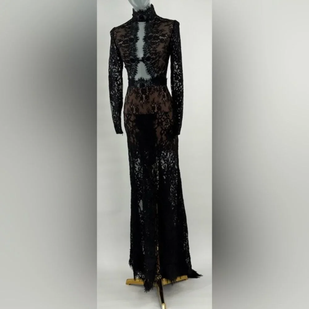 🆕 BRONX & BANCO 🧿 NWOT Eleanor Black Lace Cut Out Gown, Sz XS US 2 - Picture 13 of 16